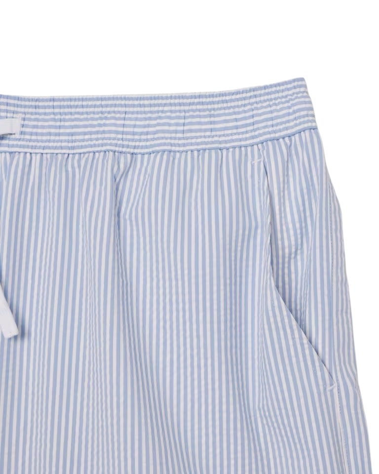 Lacoste Short de bain mi-long rayé texturé - Blanc/Bleu Clair