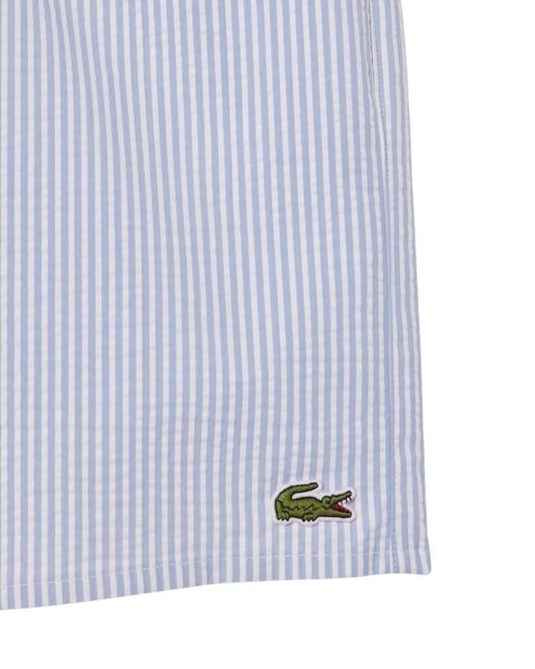 Lacoste Short de bain mi-long rayé texturé - Blanc/Bleu Clair