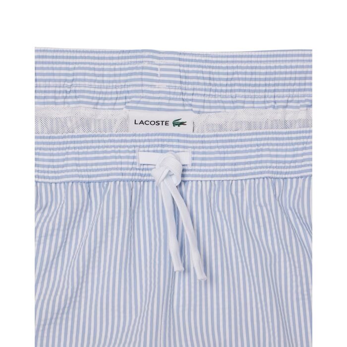 Lacoste Short de bain mi-long rayé texturé - Blanc/Bleu Clair