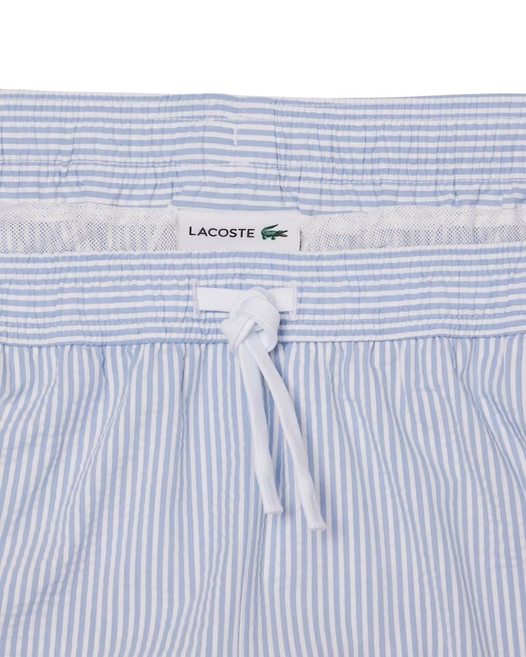 Lacoste Short de bain mi-long rayé texturé - Blanc/Bleu Clair