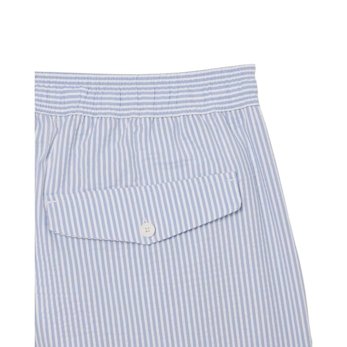 Lacoste Short de bain mi-long rayé texturé - Blanc/Bleu Clair