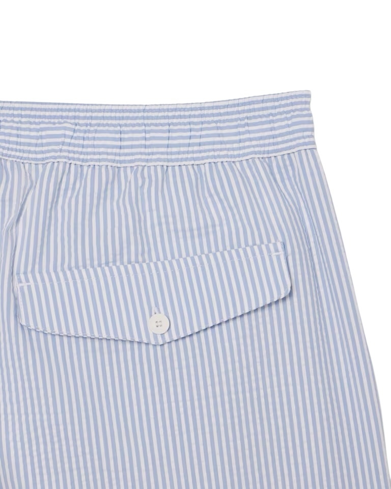 Lacoste Short de bain mi-long rayé texturé - Blanc/Bleu Clair