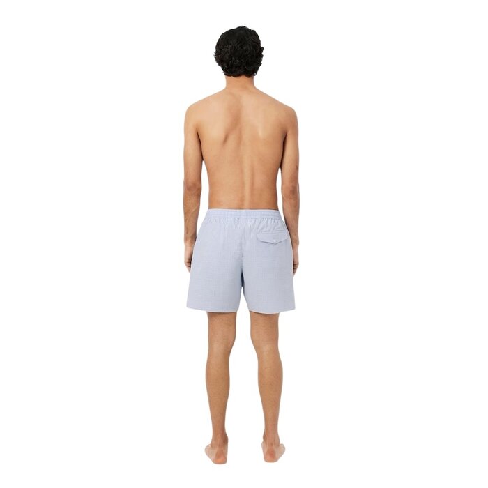 Lacoste Short de bain mi-long rayé texturé - Blanc/Bleu Clair