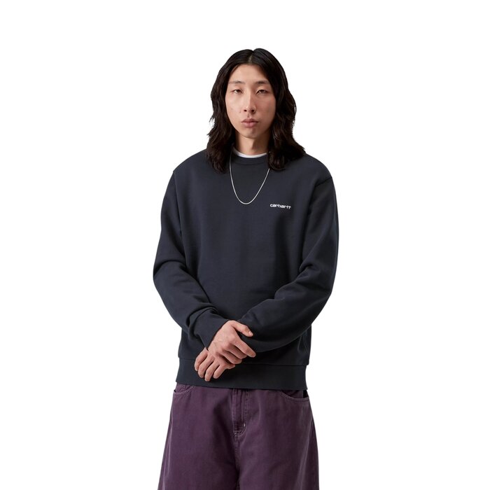 Carhartt WIP Script Embroidery Sweat - Deep Night/White