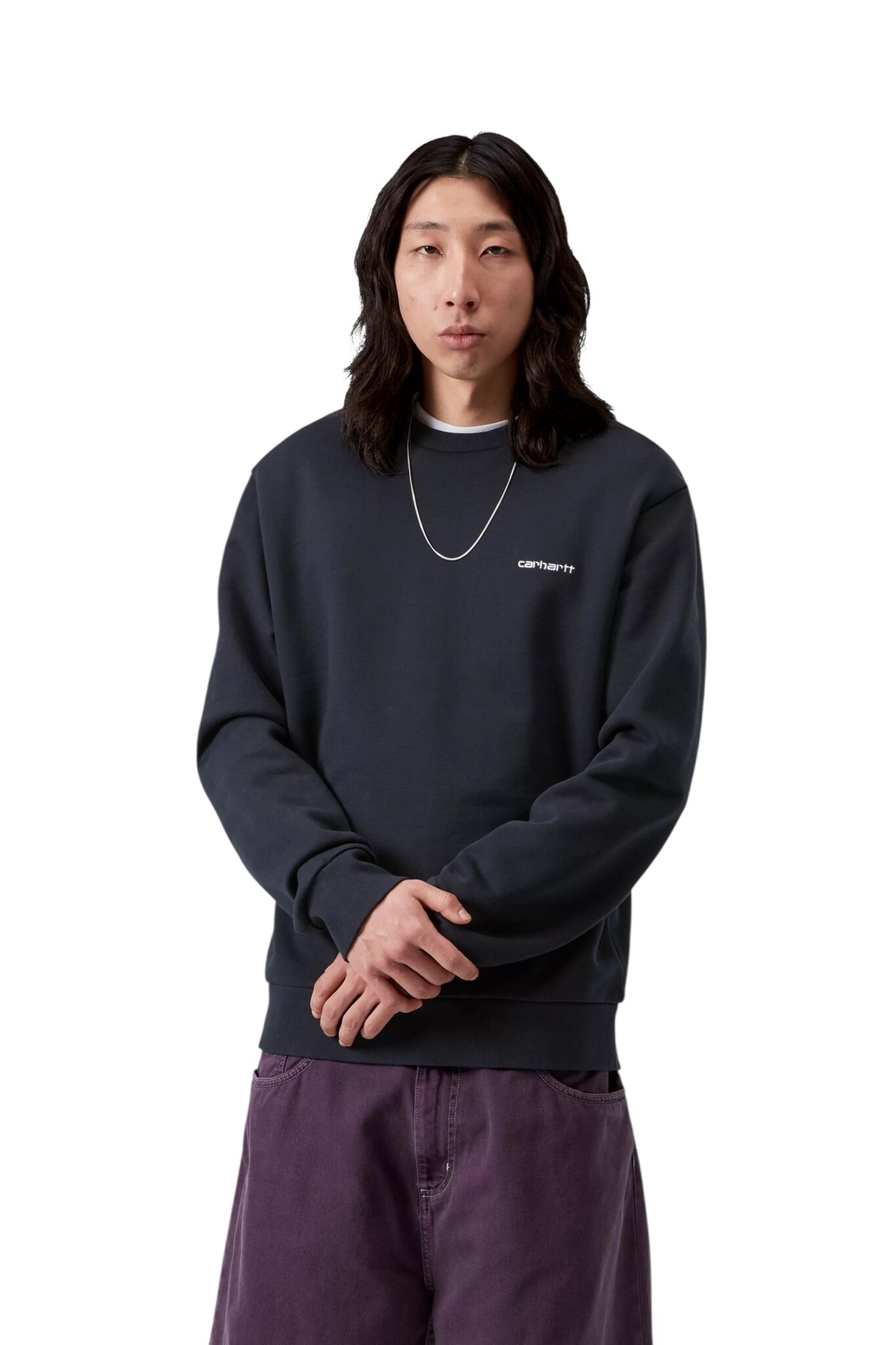 Carhartt WIP Script Embroidery Sweat - Deep Night/White