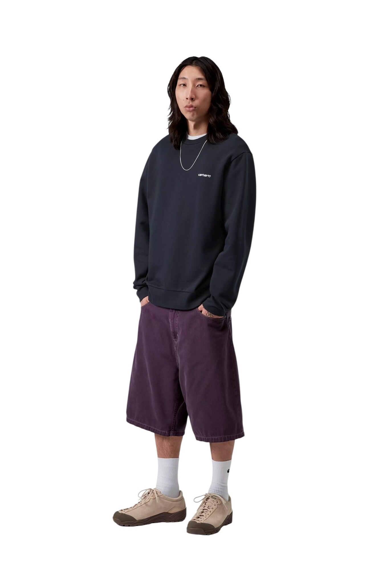 Carhartt WIP Script Embroidery Sweat - Deep Night/White