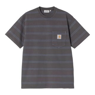 Carhartt WIP S/S Bert Pocket T-Shirt - Ben Stripe/Graphite/Curacao (Garment Dyed)