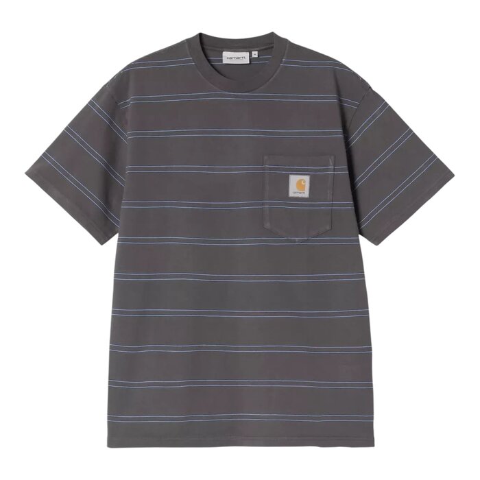 Carhartt WIP S/S Bert Pocket T-Shirt - Ben Stripe/Graphite/Curacao (Garment Dyed)