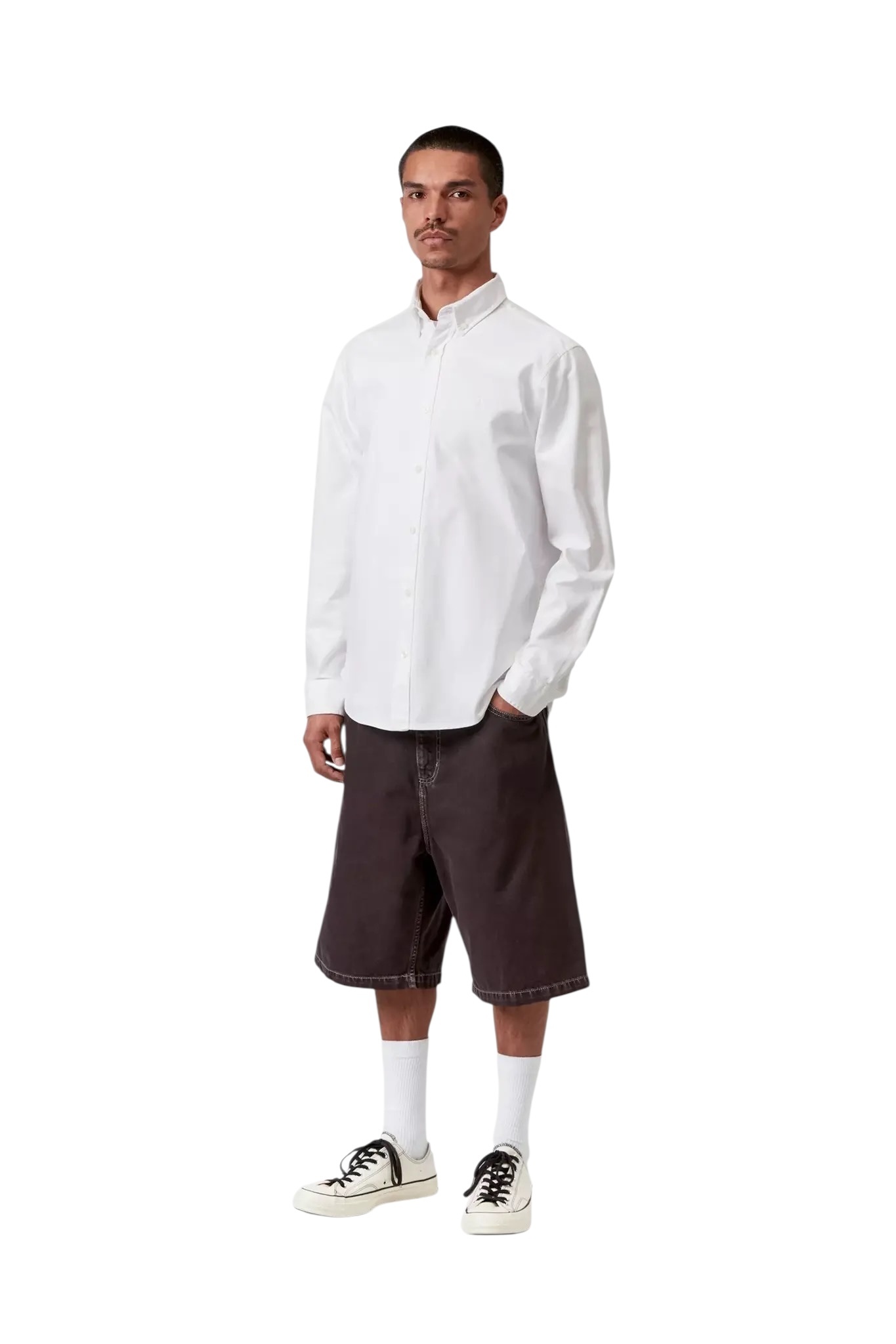 Carhartt WIP L/S Bolton Shirt - White (Garment Dyed)