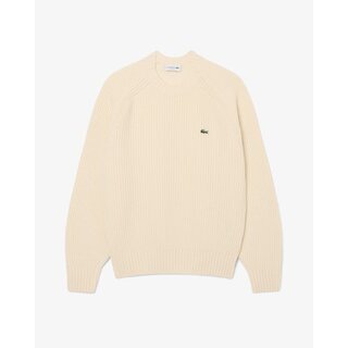 Lacoste Pull en laine épaisse col rond - Blanc
