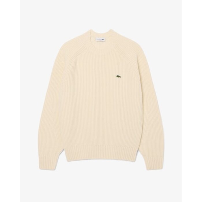 Lacoste Pull en laine épaisse col rond - Blanc