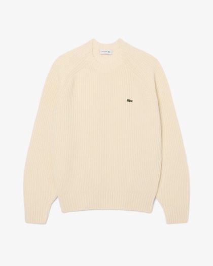 Lacoste Pull en laine épaisse col rond - Blanc