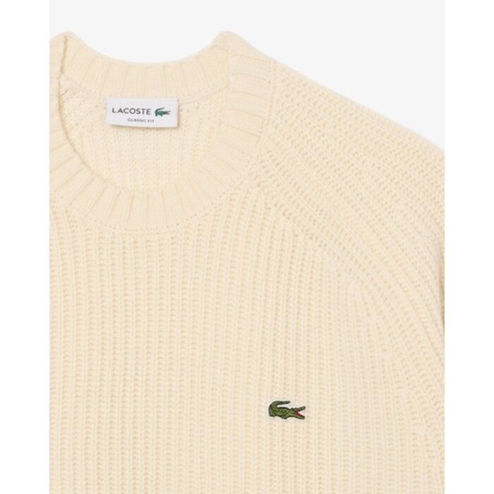 Lacoste Pull en laine épaisse col rond - Blanc