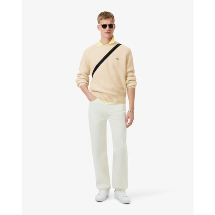 Lacoste Pull en laine épaisse col rond - Blanc
