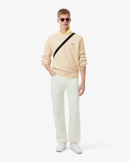 Lacoste Pull en laine épaisse col rond - Blanc