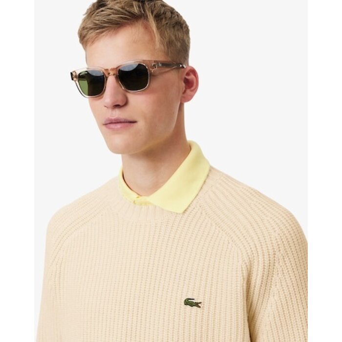 Lacoste Pull en laine épaisse col rond - Blanc