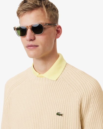 Lacoste Pull en laine épaisse col rond - Blanc