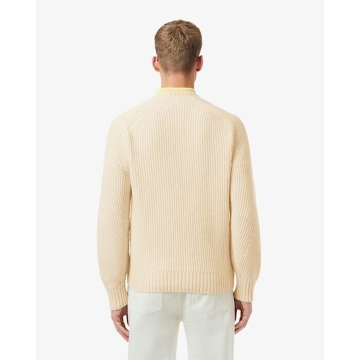 Lacoste Pull en laine épaisse col rond - Blanc
