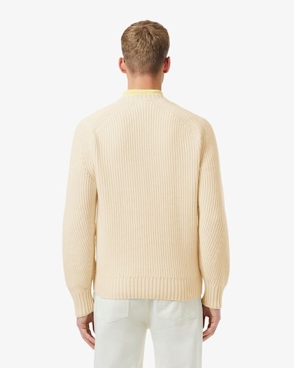 Lacoste Pull en laine épaisse col rond - Blanc