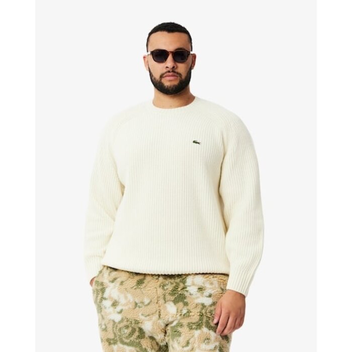 Lacoste Pull en laine épaisse col rond - Blanc