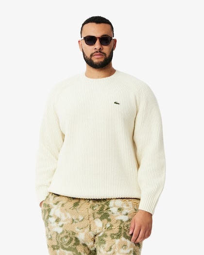 Lacoste Pull en laine épaisse col rond - Blanc
