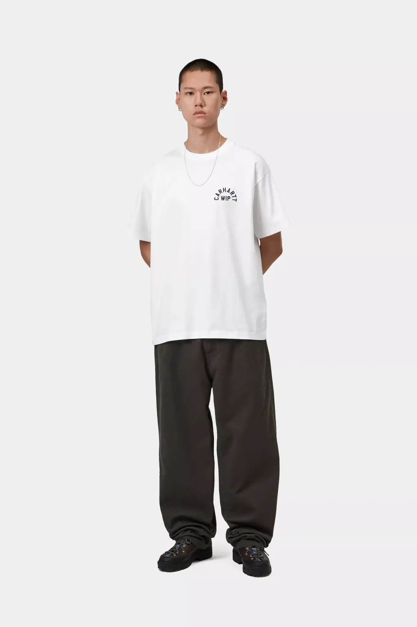 Carhartt WIP S/S Arch Script T-Shirt - White/Dark Navy