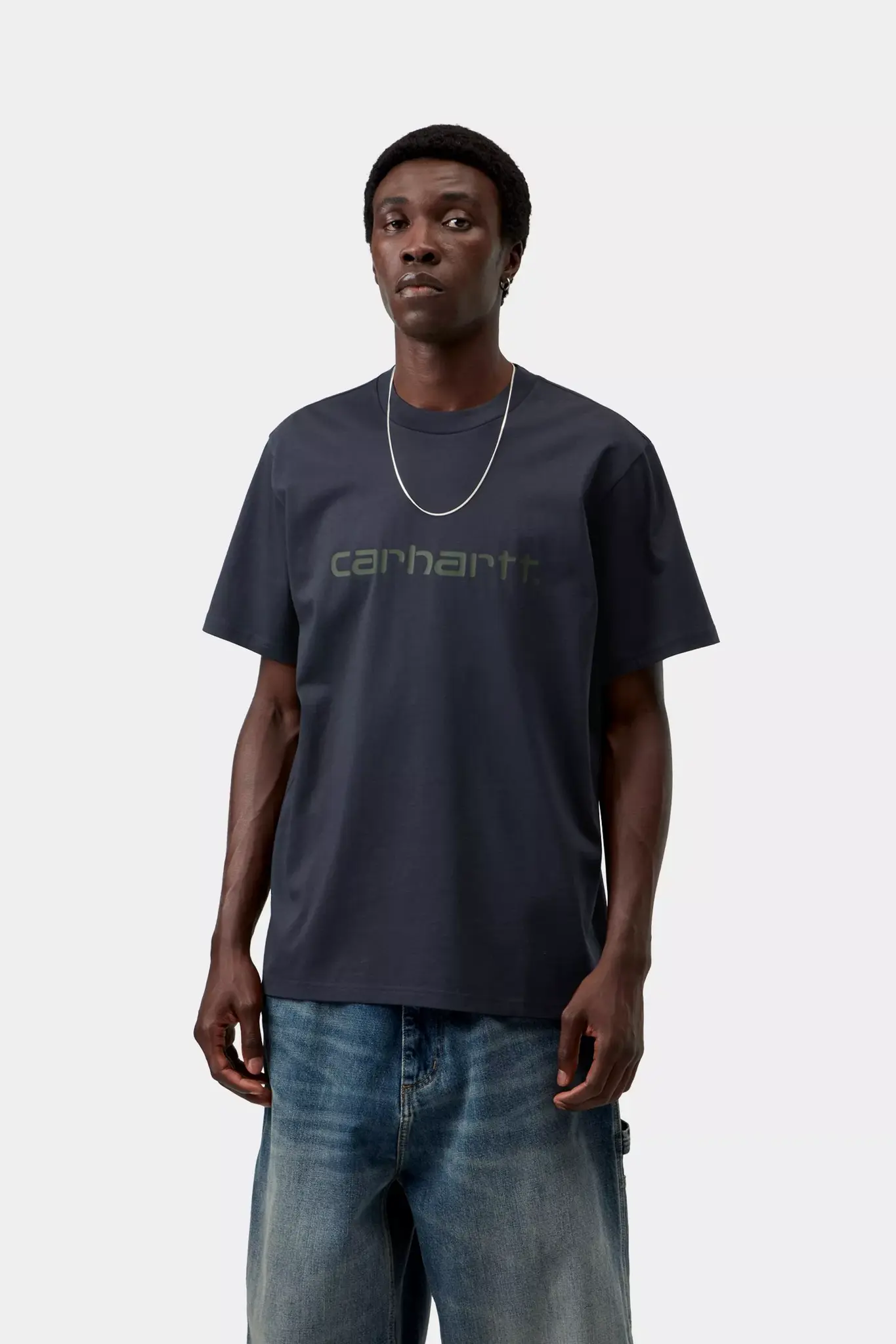 Carhartt WIP S/S Script T-Shirt - Dark Navy/Dark Scarab