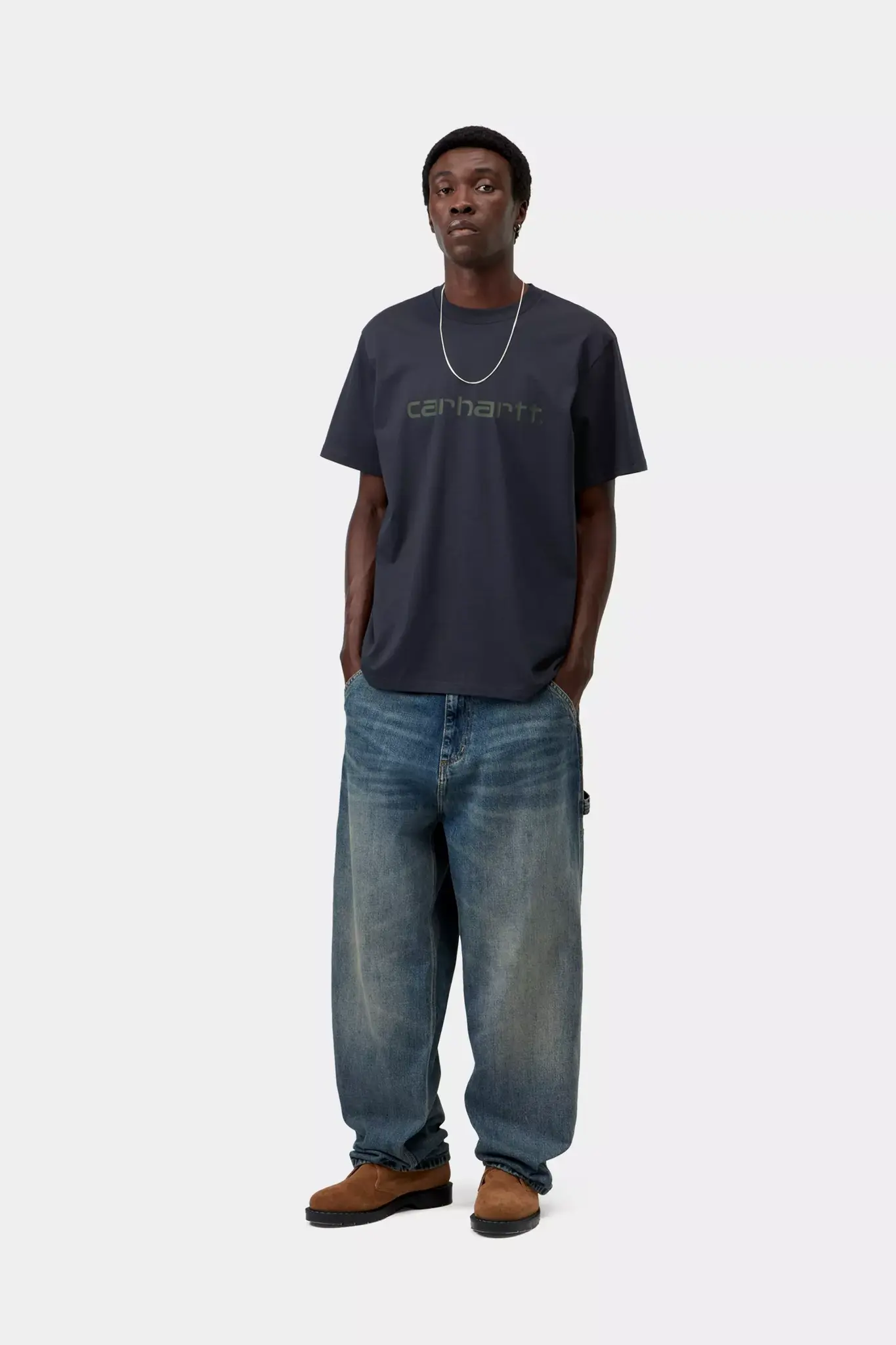 Carhartt WIP S/S Script T-Shirt - Dark Navy/Dark Scarab