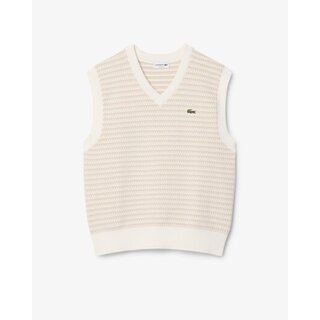 Lacoste Pull Sans Manches Rayé - Beige/Gris Clair/Blanc