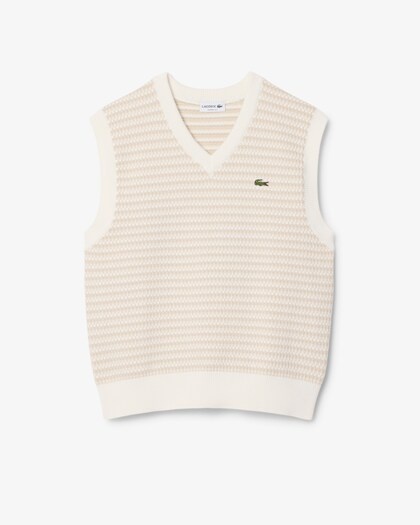 Lacoste Pull Sans Manches Rayé - Beige/Gris Clair/Blanc