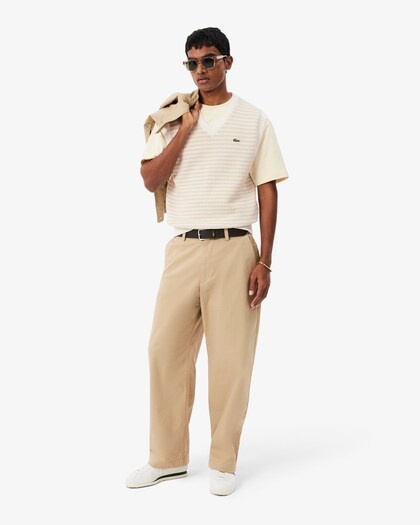 Lacoste Pull Sans Manches Rayé - Beige/Gris Clair/Blanc