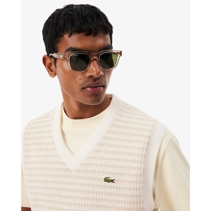 Lacoste Pull Sans Manches Rayé - Beige/Gris Clair/Blanc