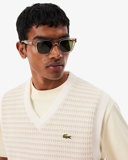 Lacoste Pull Sans Manches Rayé - Beige/Gris Clair/Blanc