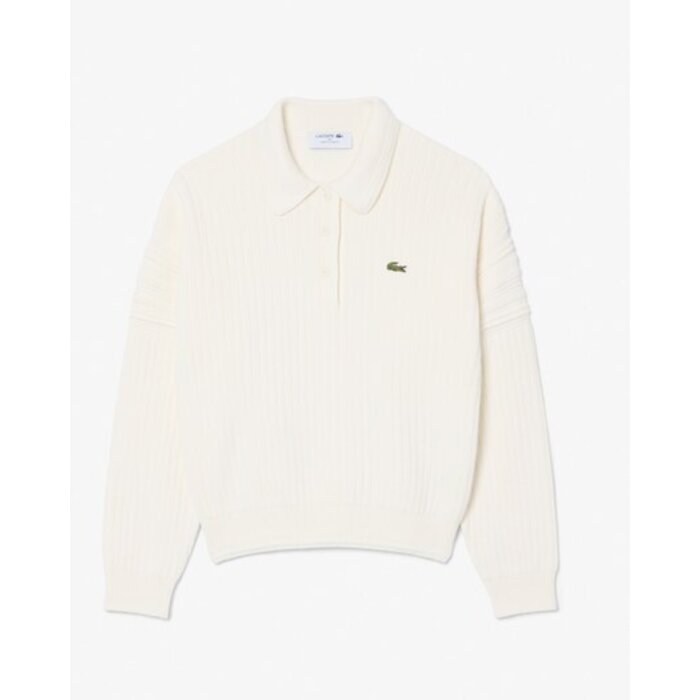 Lacoste Pull col polo fabriqué en France - Blanc