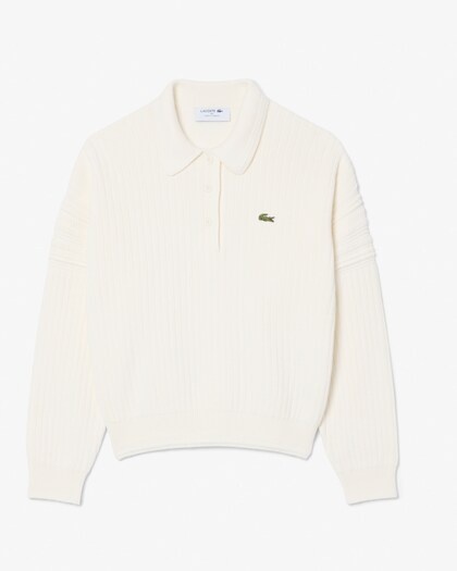 Lacoste Pull col polo fabriqué en France - Blanc