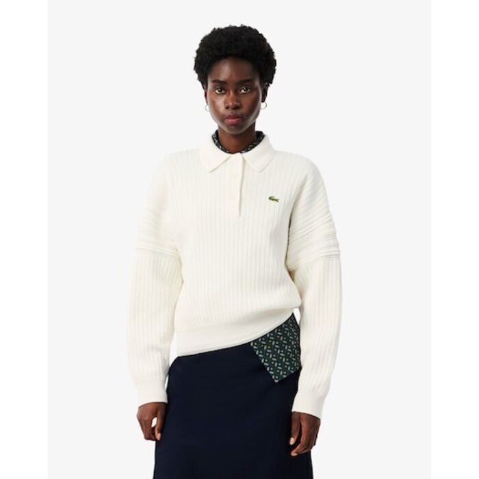 Lacoste Pull col polo fabriqué en France - Blanc