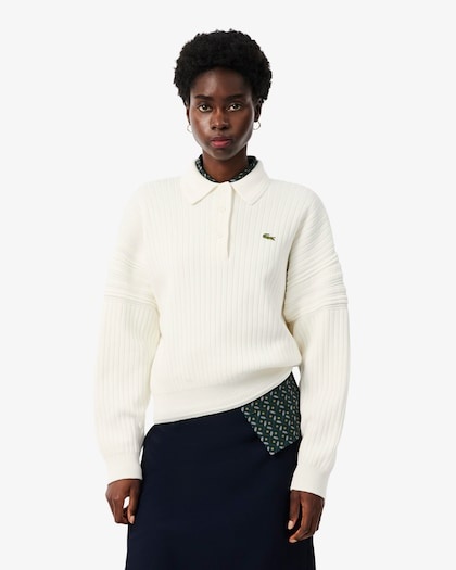 Lacoste Pull col polo fabriqué en France - Blanc