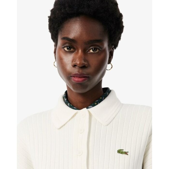 Lacoste Pull col polo fabriqué en France - Blanc