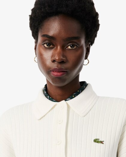 Lacoste Pull col polo fabriqué en France - Blanc