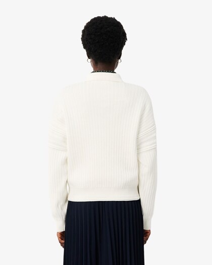 Lacoste Pull col polo fabriqué en France - Blanc
