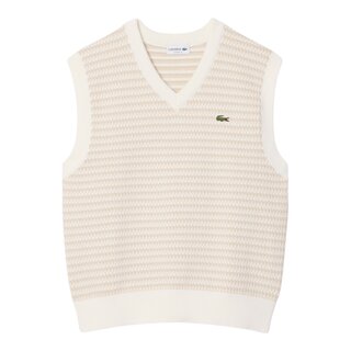 Lacoste Pull Sans Manches Rayé - Beige/Gris Clair/Blanc