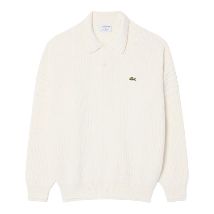 Lacoste Pull col polo fabriqué en France - Blanc