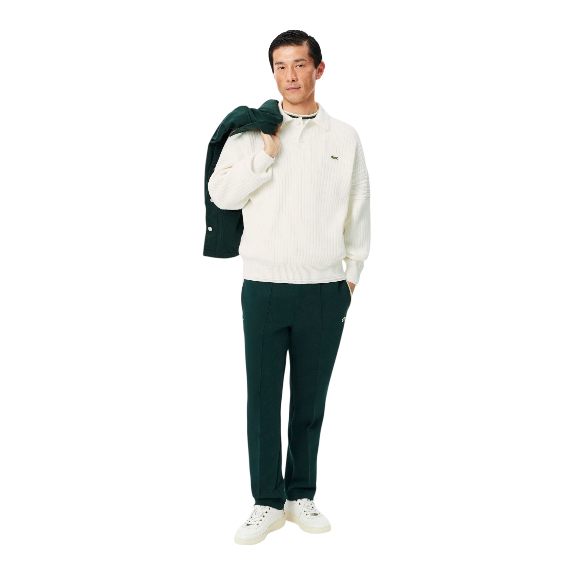 Lacoste Pull col polo fabriqué en France - Blanc