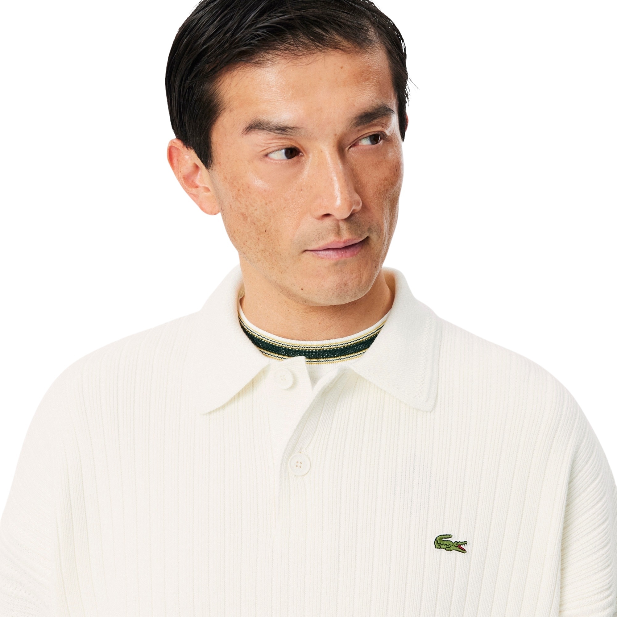 Lacoste Pull col polo fabriqué en France - Blanc