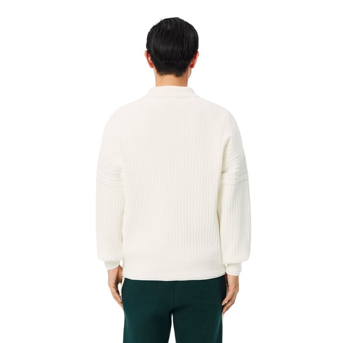 Lacoste Pull col polo fabriqué en France - Blanc