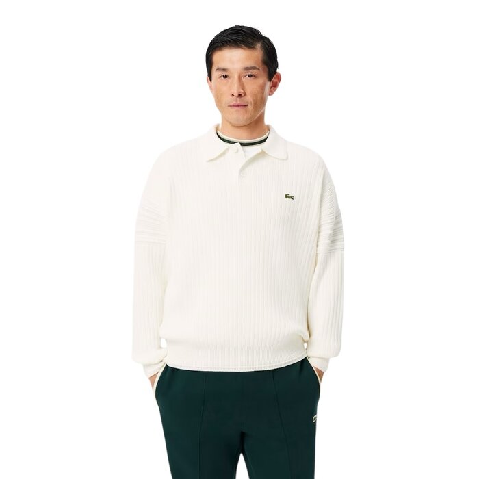 Lacoste Pull col polo fabriqué en France - Blanc