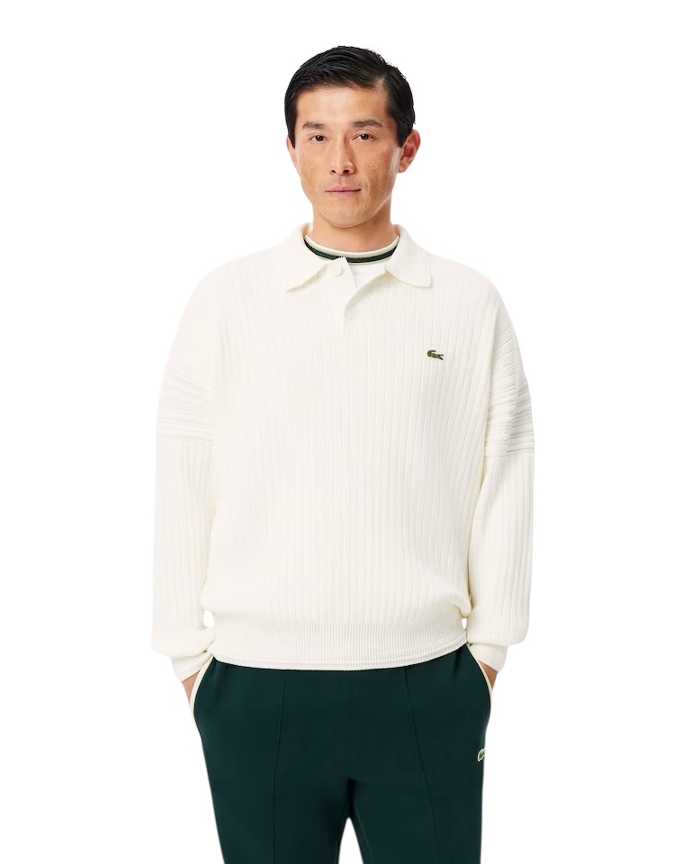 Lacoste Pull col polo fabriqué en France - Blanc