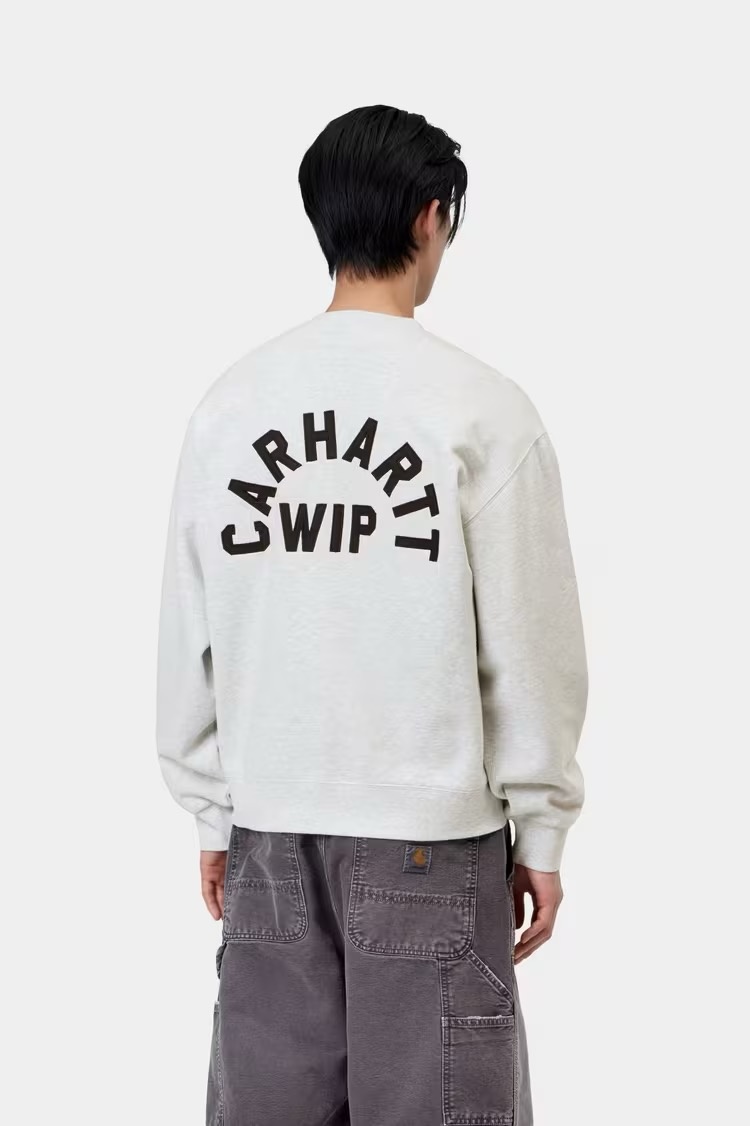 Carhartt WIP Arch Script Sweat - Ash heather/Dark Navy ( Stone Washed )