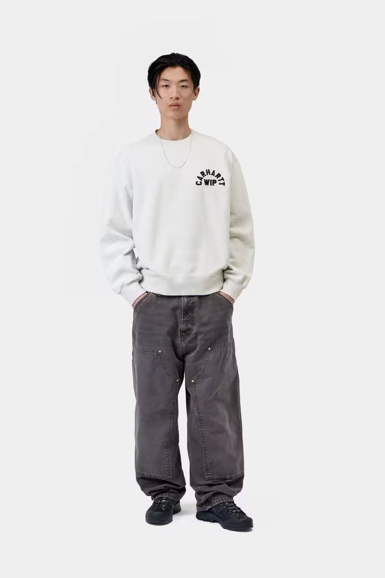 Carhartt WIP Arch Script Sweat - Ash heather/Dark Navy ( Stone Washed )