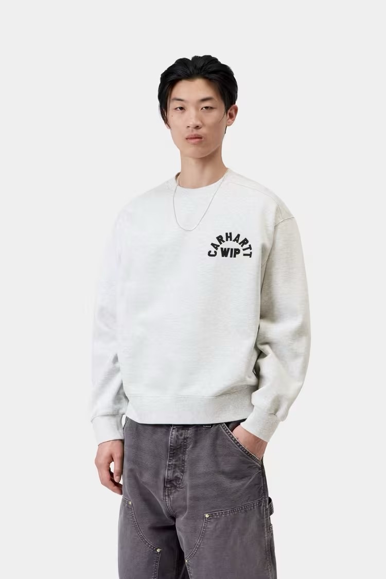 Carhartt WIP Arch Script Sweat - Ash heather/Dark Navy ( Stone Washed )